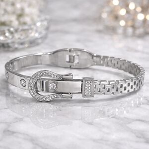 Silver STAINLESS STEEL Crystal Buckle Bracelet - Women Jewelry